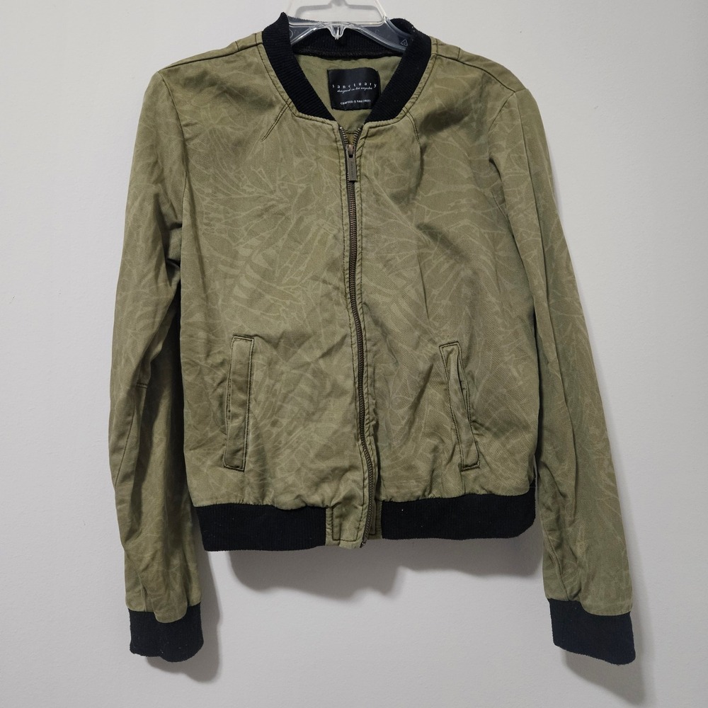 Sanctuary Los Angeles Olive Green Tropical Leaf Print Bomber Jacket J0371-N2326‎